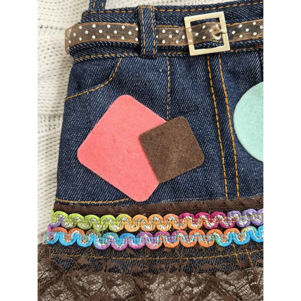 Denim Skirt Purse Child Size Adjustible Shoulder Strap Lace Bottom Zip Closure